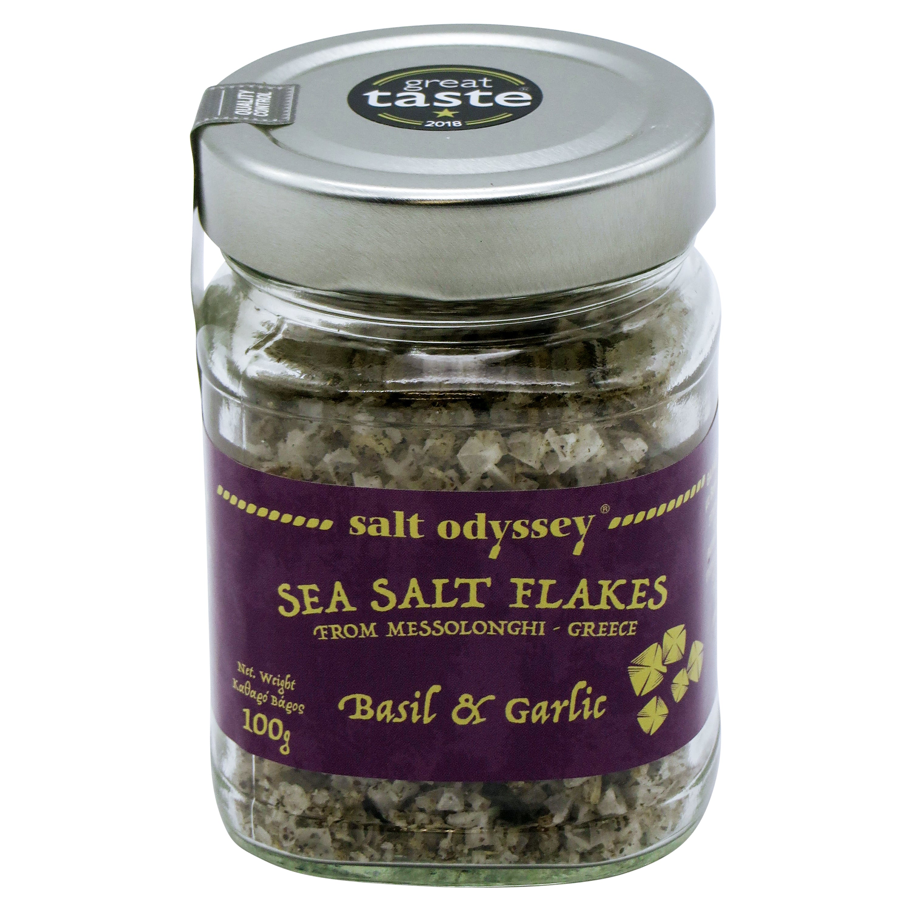 Sea salt flakes w basil garlic 100g Little Greece by Taste Greece