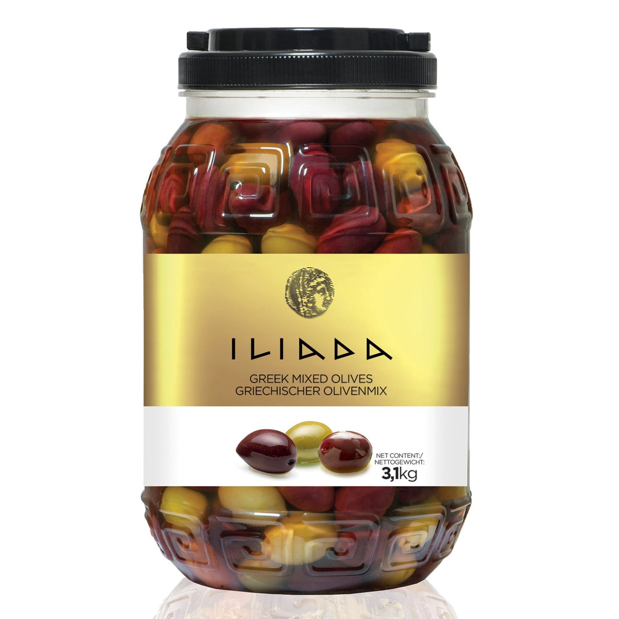 Mixed Whole Olives 'Iliada' CLEAR PET drum 3kg (1.8kg drained)