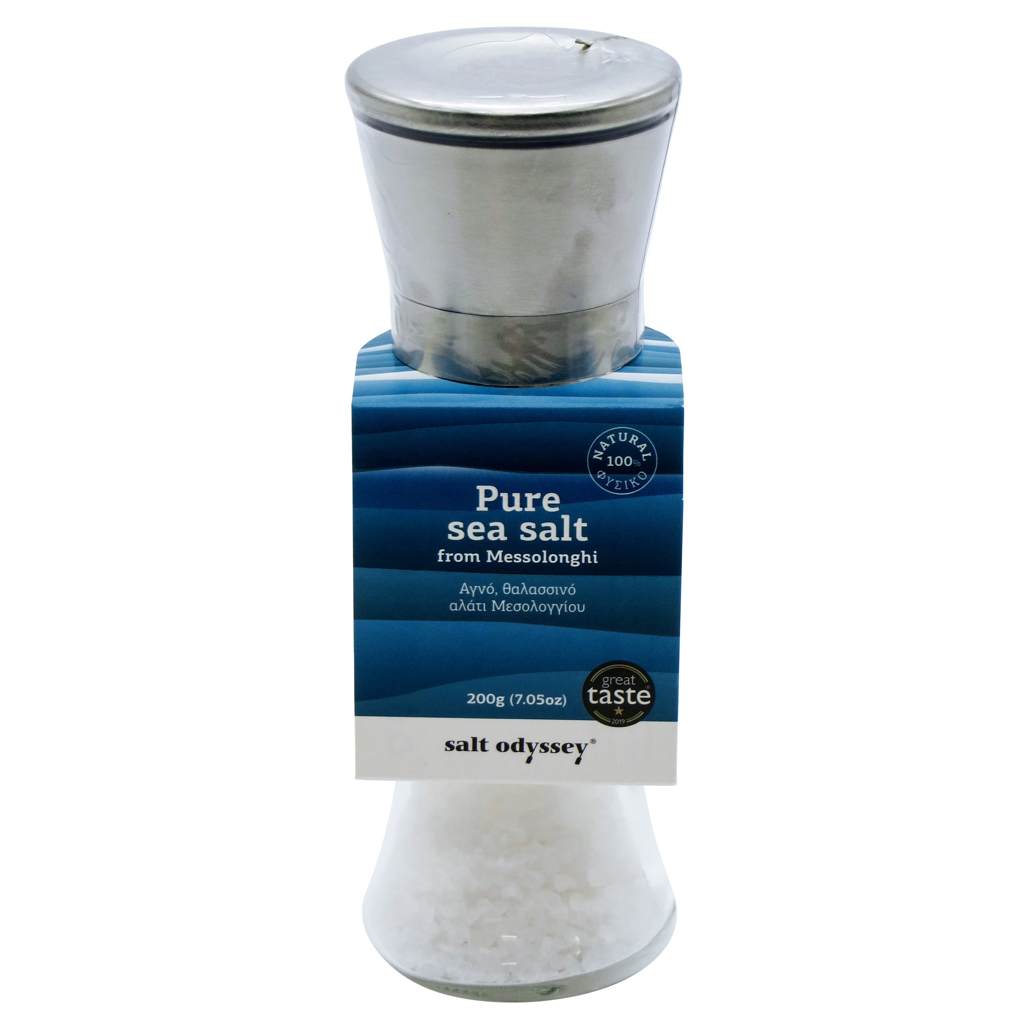 Pure sea salt Messolonghi stainless steel mill 200g
