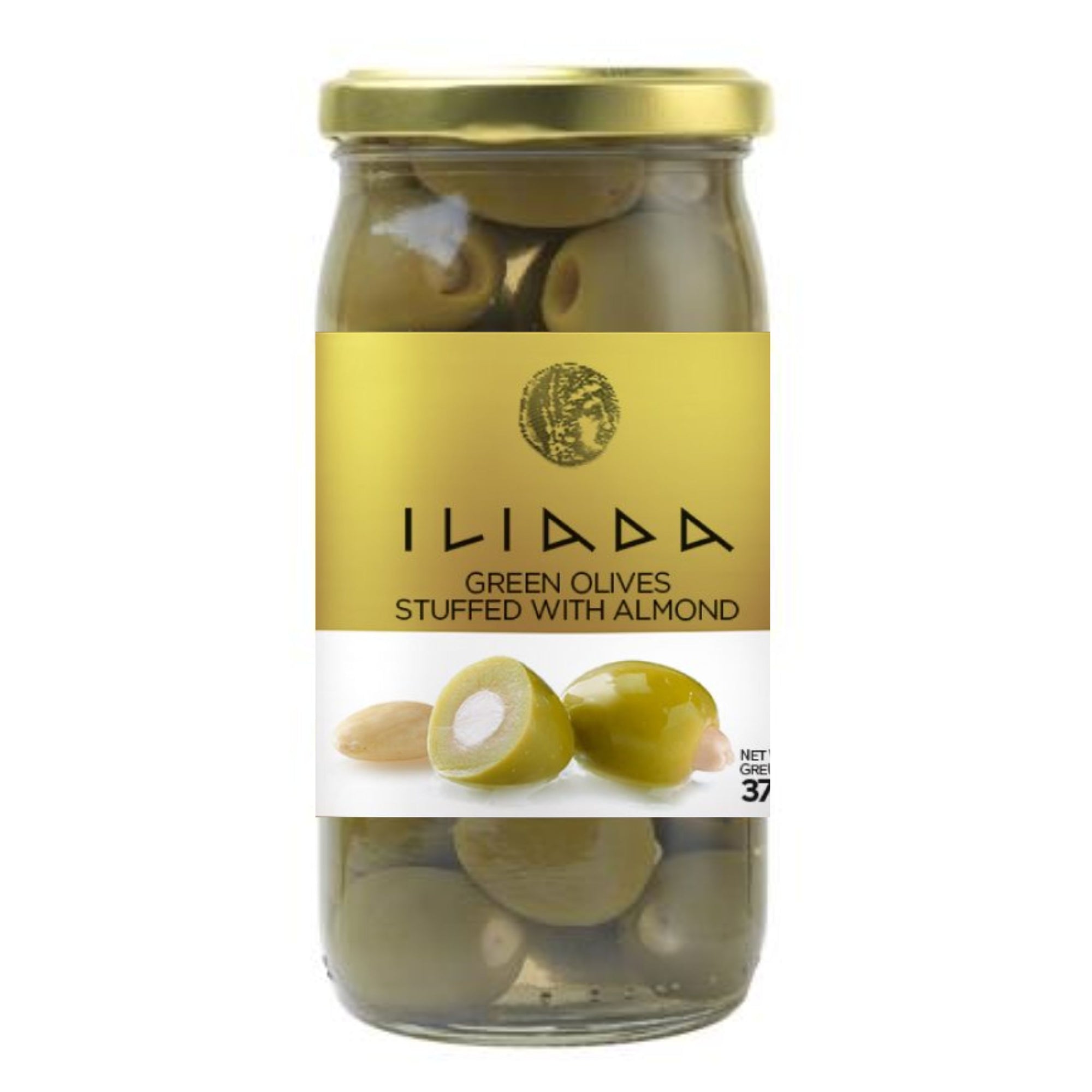 Green Olives stuffed w/ Almond 'Iliada' 370g - Gold Line
