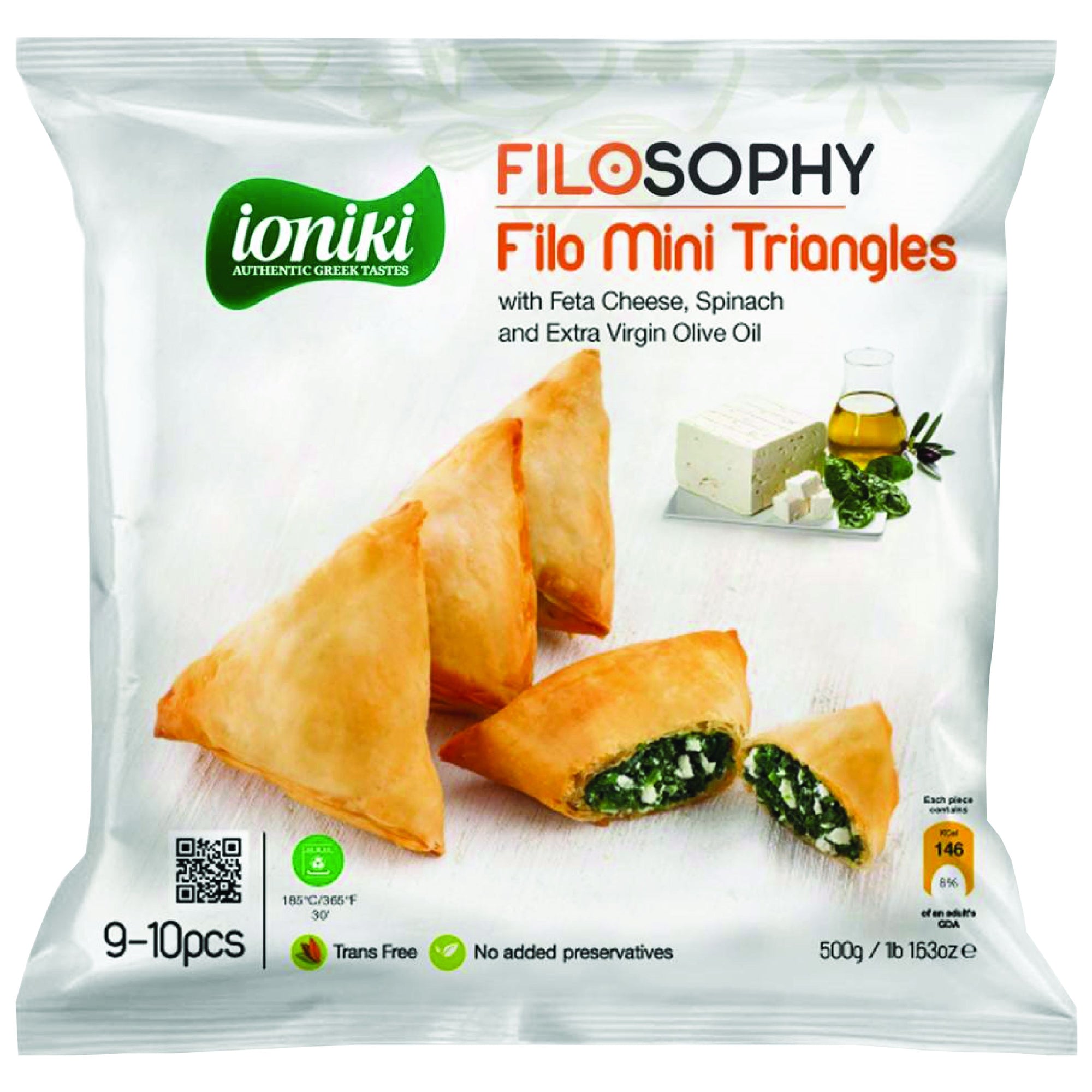 Filo Mini Feta, Spinach & EVOO Triangles 500g
