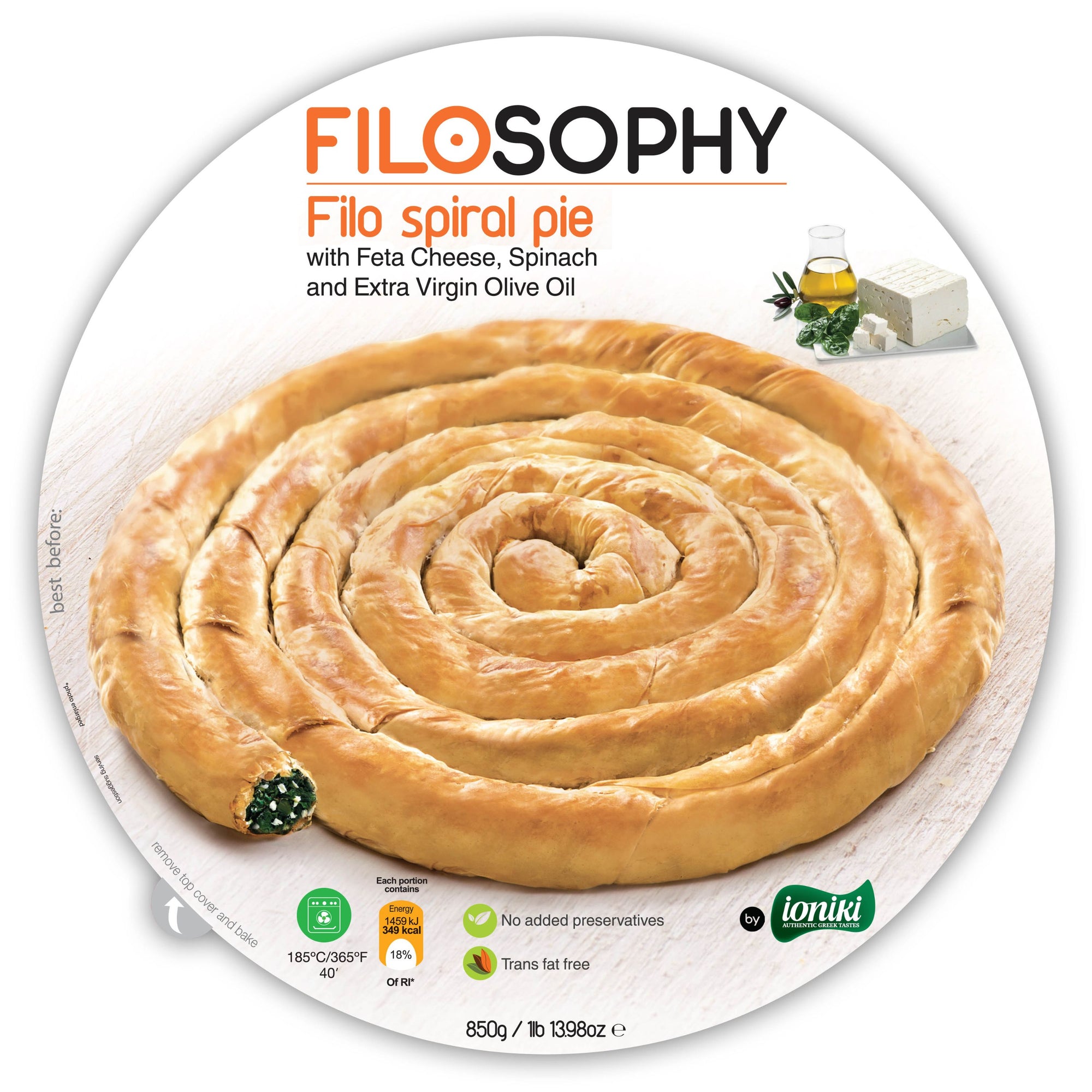 Filo Spiral pie with SPINACH, FETA & EVOO 850g